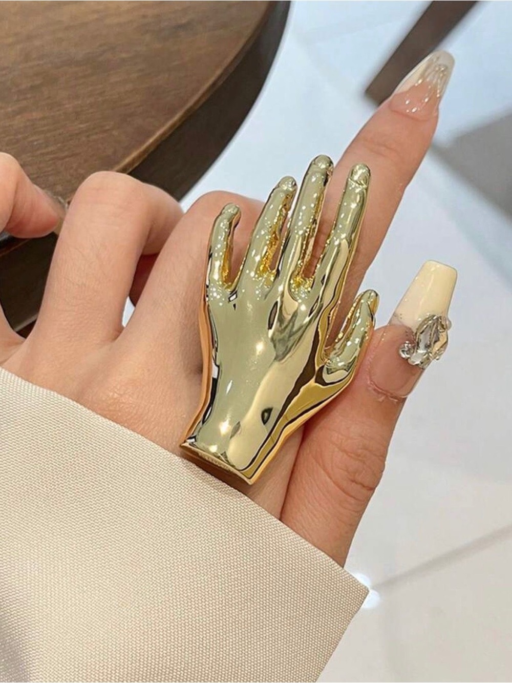 Sculptural Gold Hand Ring